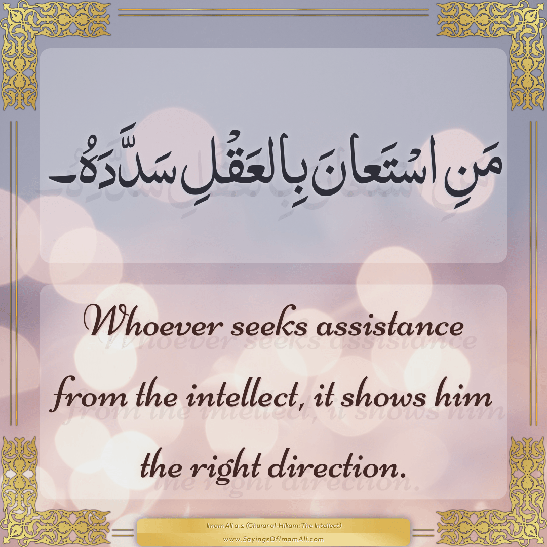 Whoever seeks assistance from the intellect, it shows him the right...